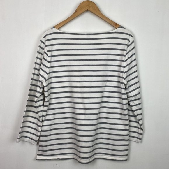 J.Crew L Bride Boatneck Top Striped Gray White Navy Cotton Wedding Bachelorette - Picture 12 of 12
